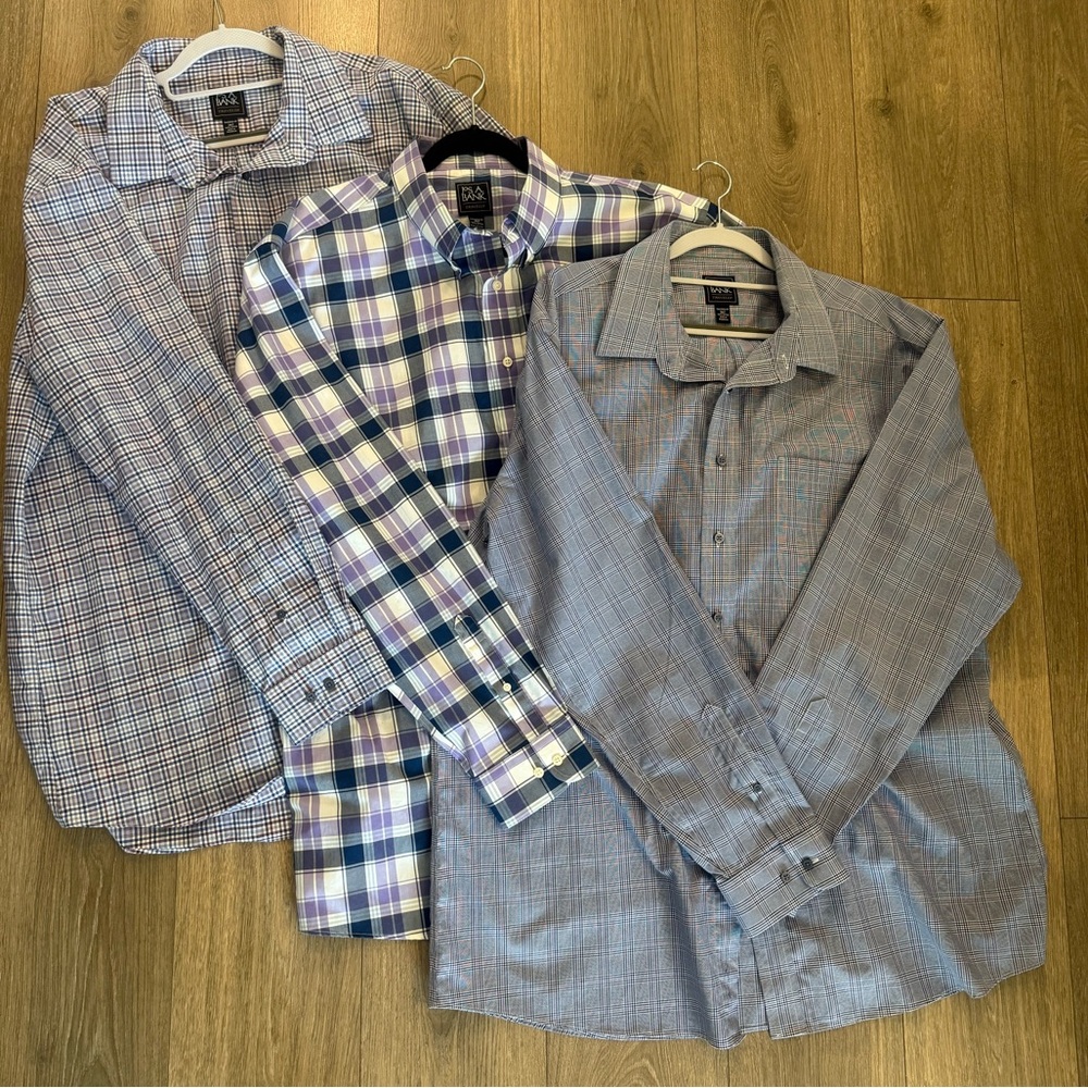 Jos A Bank Traveler's Dress Shirt Men's 2XLT Plaid Long Sleeve Button Down Lot 3